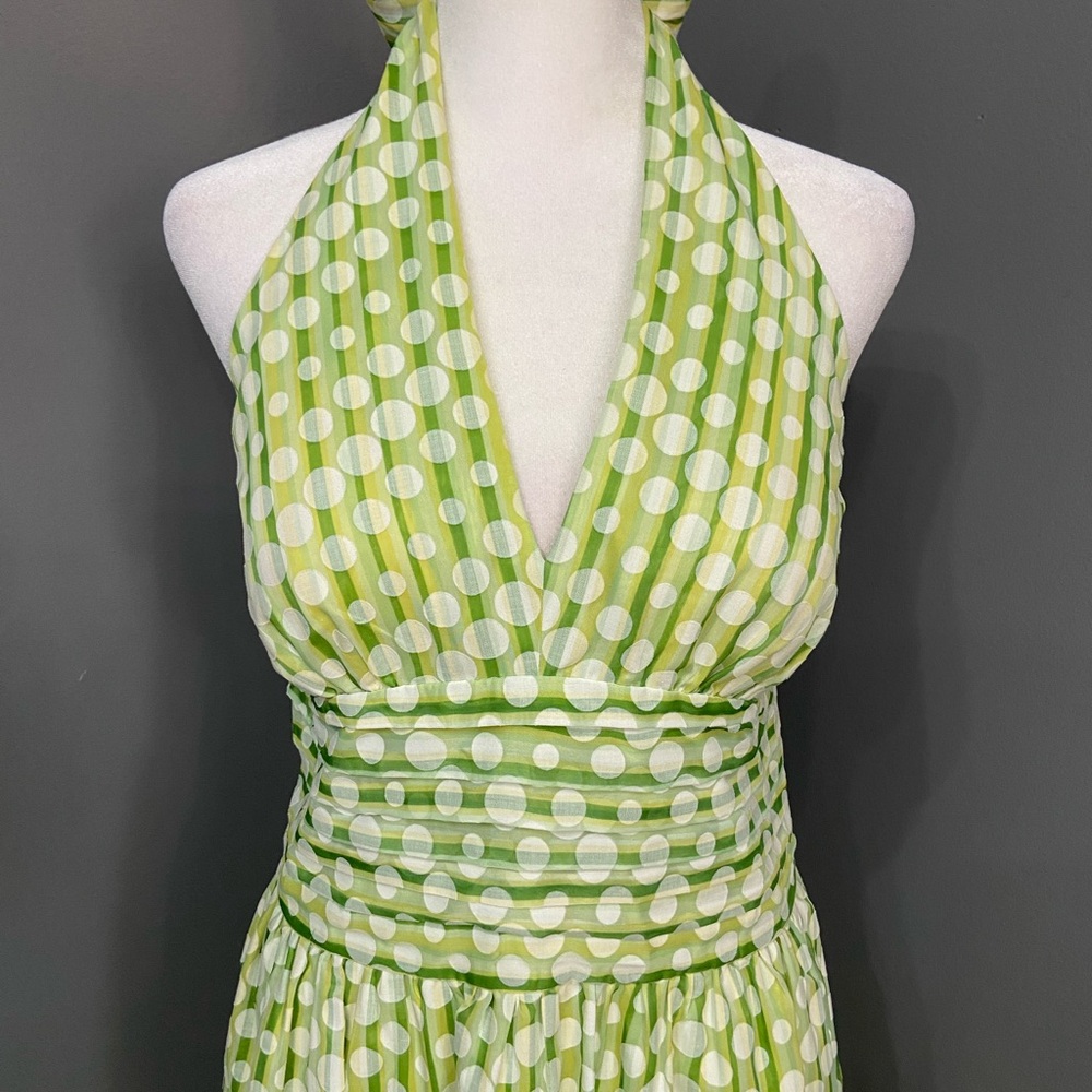ROBBIE BEE Womens Halter Green White Polka Dot Fit-n-flare Dress 16 Pin Up - Picture 5 of 17